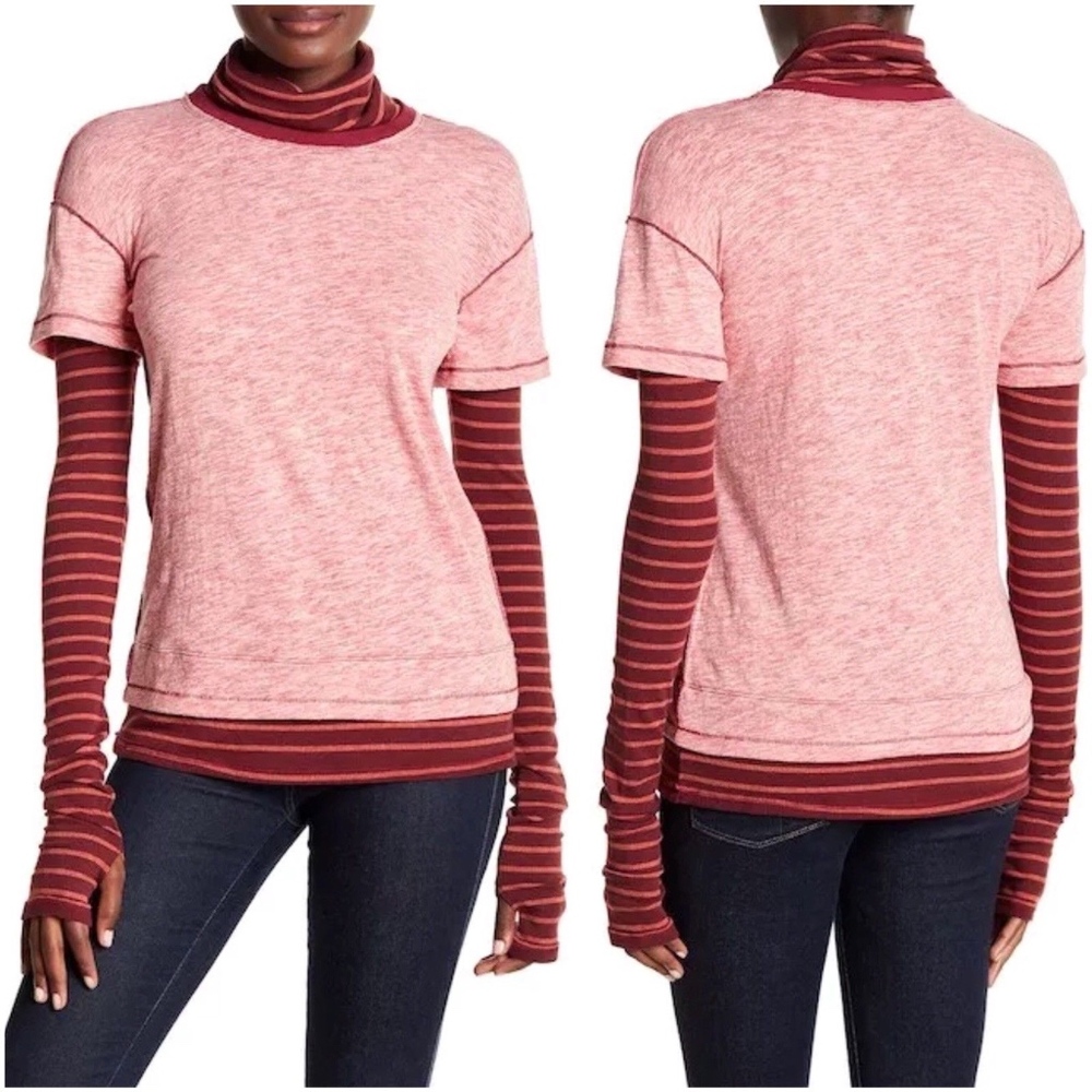 Free People Red Piper Twofer Long Sleeve Tee